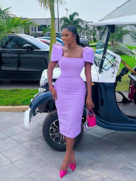 Elegant Sheath Square Neck Puff Short Sleeve Lace Up Back Midi Length Prom Dress