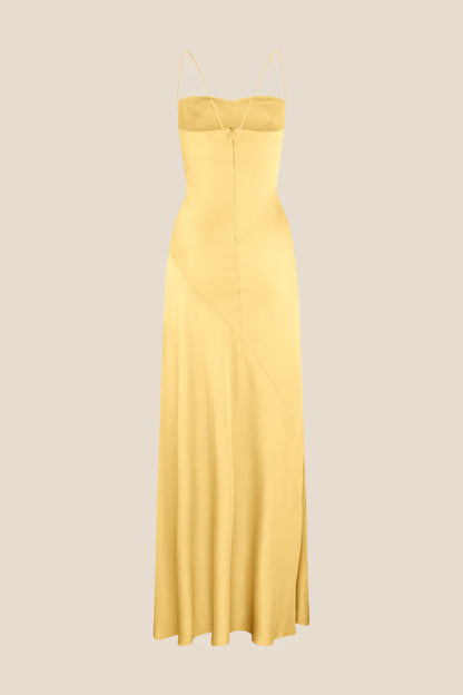 Elegant Satin Slip Ruched Sweetheart Spaghetti Strap Slit Floor Length Prom Dress