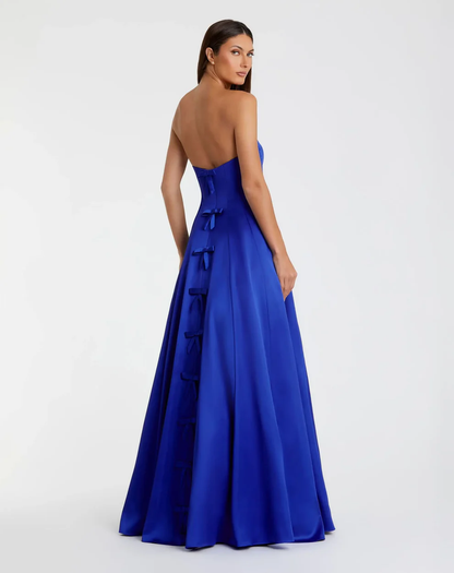 Elegant Strapless Satin Sweetheart Neck Bow Back A-Line Floor-Length Evening Dress