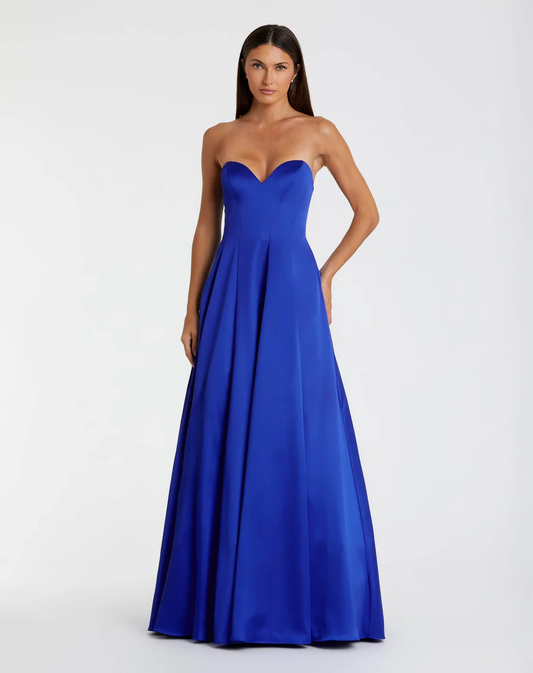 Elegant Strapless Satin Sweetheart Neck Bow Back A-Line Floor-Length Evening Dress