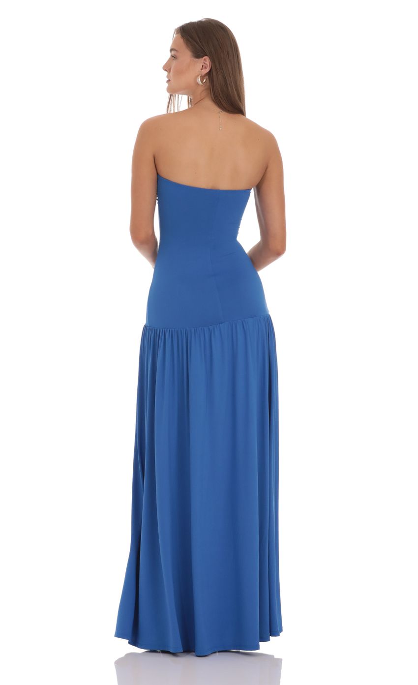 Elegant Strapless Sweetheart Neck Tiered Ruffle Maxi Evening Dress with High Slit