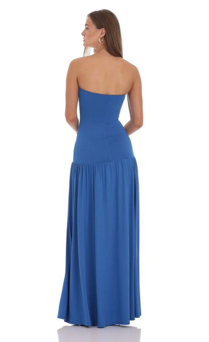 Elegant Strapless Sweetheart Neck Tiered Ruffle Maxi Evening Dress with High Slit