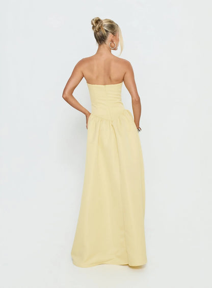 Elegant Voluminous Strapless Straight Neck Sleeveless Open Back Pocketed Maxi Evening Dress