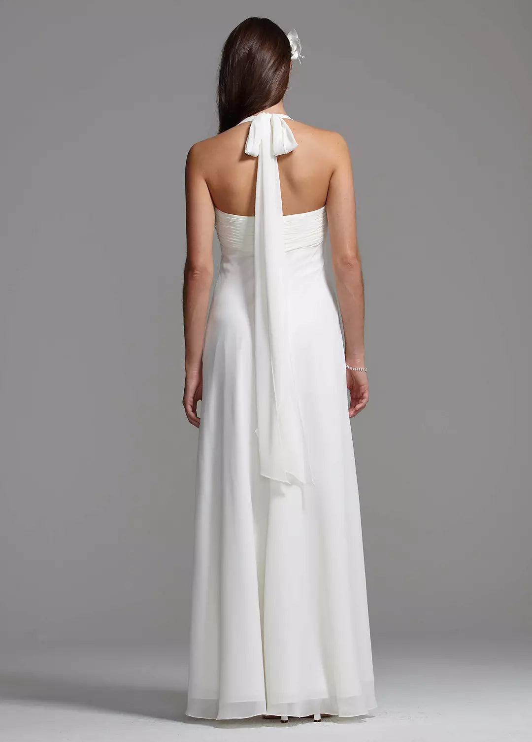 Elegant White Chiffon Halter Sweetheart Ruched Empire Waist Long Tie Back Floor Length Wedding Dresses