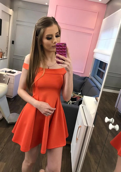 Elegant A-Line Off-Shoulder Short Sleeve Zipper Back Mini Pleated Homecoming Dresses for Teens