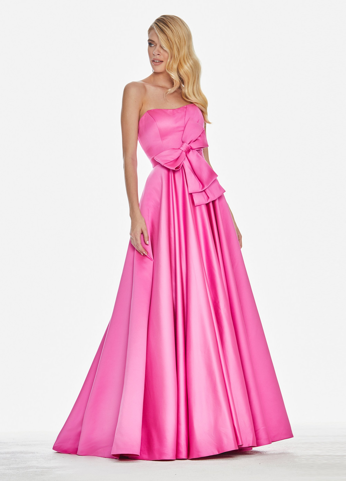 Elegant A-Line Strapless Sleeveless Bow Accent Fuchsia Long Prom Dresses Women