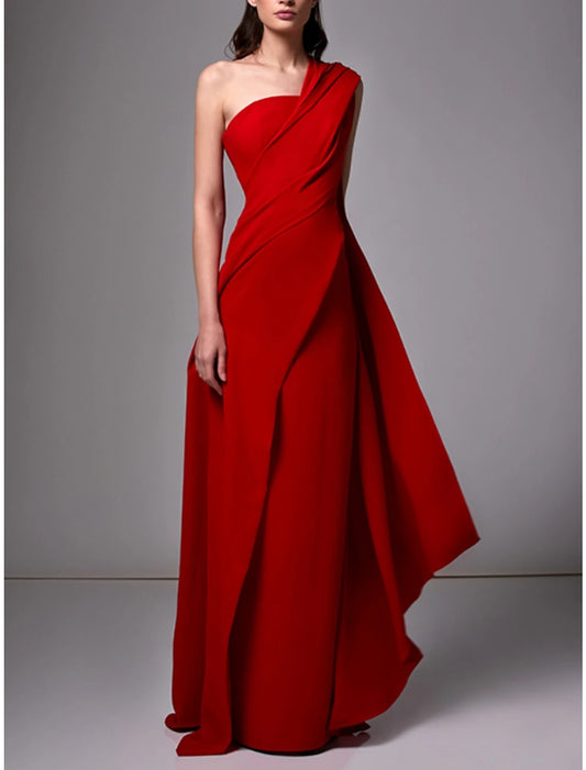 Elegant A-line One Shoulder Asymmetrical Draped Floor Length Evening Formal Dress