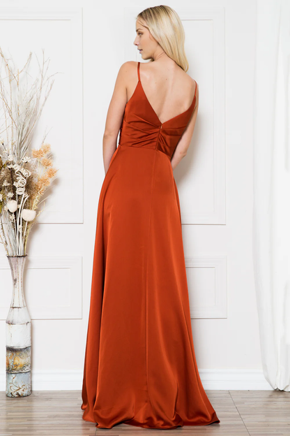 Elegant A-line V Neck Spaghetti Strap V Back High Slit Floor Length Evening Dress