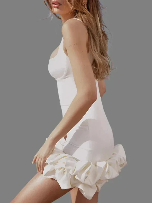 Elegant Bodycon Square Neck Sleeveless Zipper Back Mini Ruffled Hem Homecoming Dresses