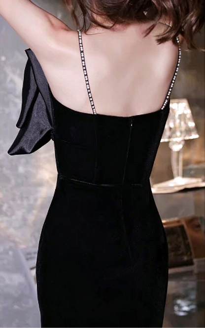 Elegant Column Sweetheart Sleeveless Bow Slit Black Long Evening Dresses Women