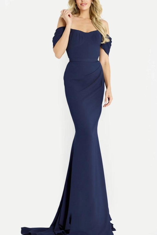Elegant Crepe Mermaid Off-the-Shoulder Sweetheart Neck Train Formal Evening Dress