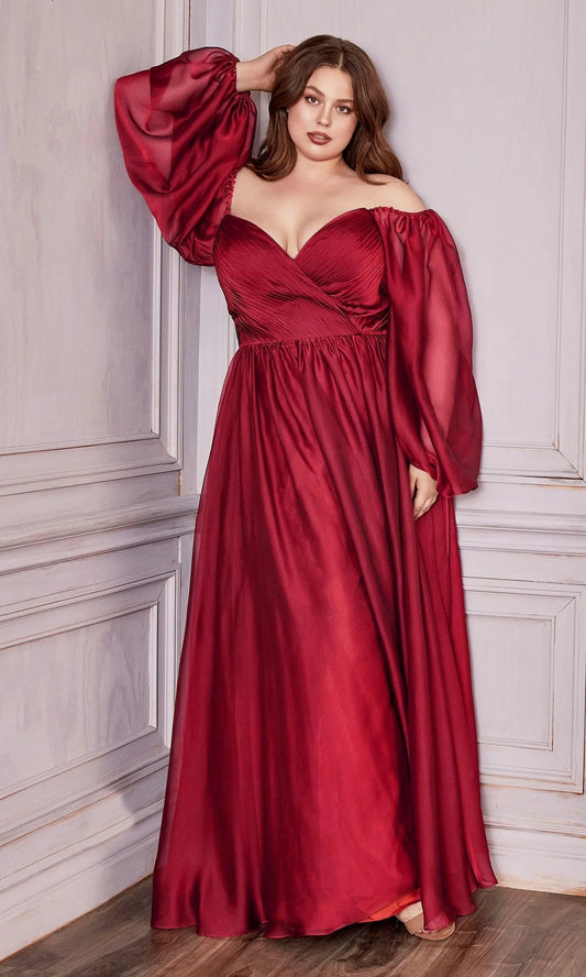 Elegant Flowy A-Line Off The Shoulder Long Sleeve Back Zipper Floor-Length Evening Dresses