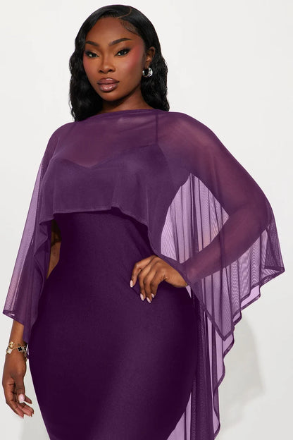Elegant Mermaid Boat Neck Sleeveless Cape Overlay Purple Long Evening Dresses Women