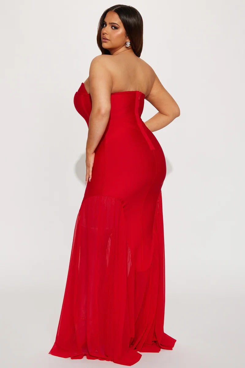 Elegant Mermaid Sweetheart Strapless Corset Flared Red Maxi Evening Dresses Women