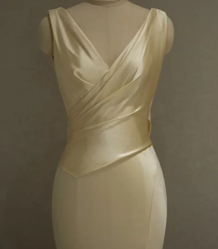 Lustrous Satin Mermaid V-Neck Cowl Back Floor Length Prom Dress