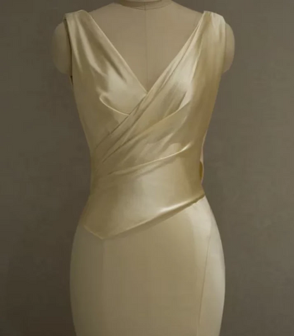 Lustrous Satin Mermaid V-Neck Cowl Back Floor Length Prom Dress