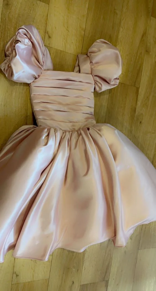 Elegant Puffy Sleeve Square Neck Lace-Up Back Mini A-Line Homecoming Dresses