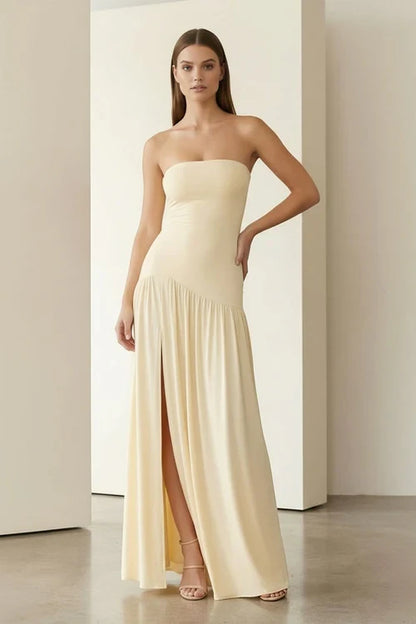 Elegant Satin Sheath Strapless Sweetheart Sleeveless Lace-Up Back Floor-Length Evening Dresses