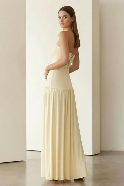 Elegant Satin Sheath Strapless Sweetheart Sleeveless Lace-Up Back Floor-Length Evening Dresses