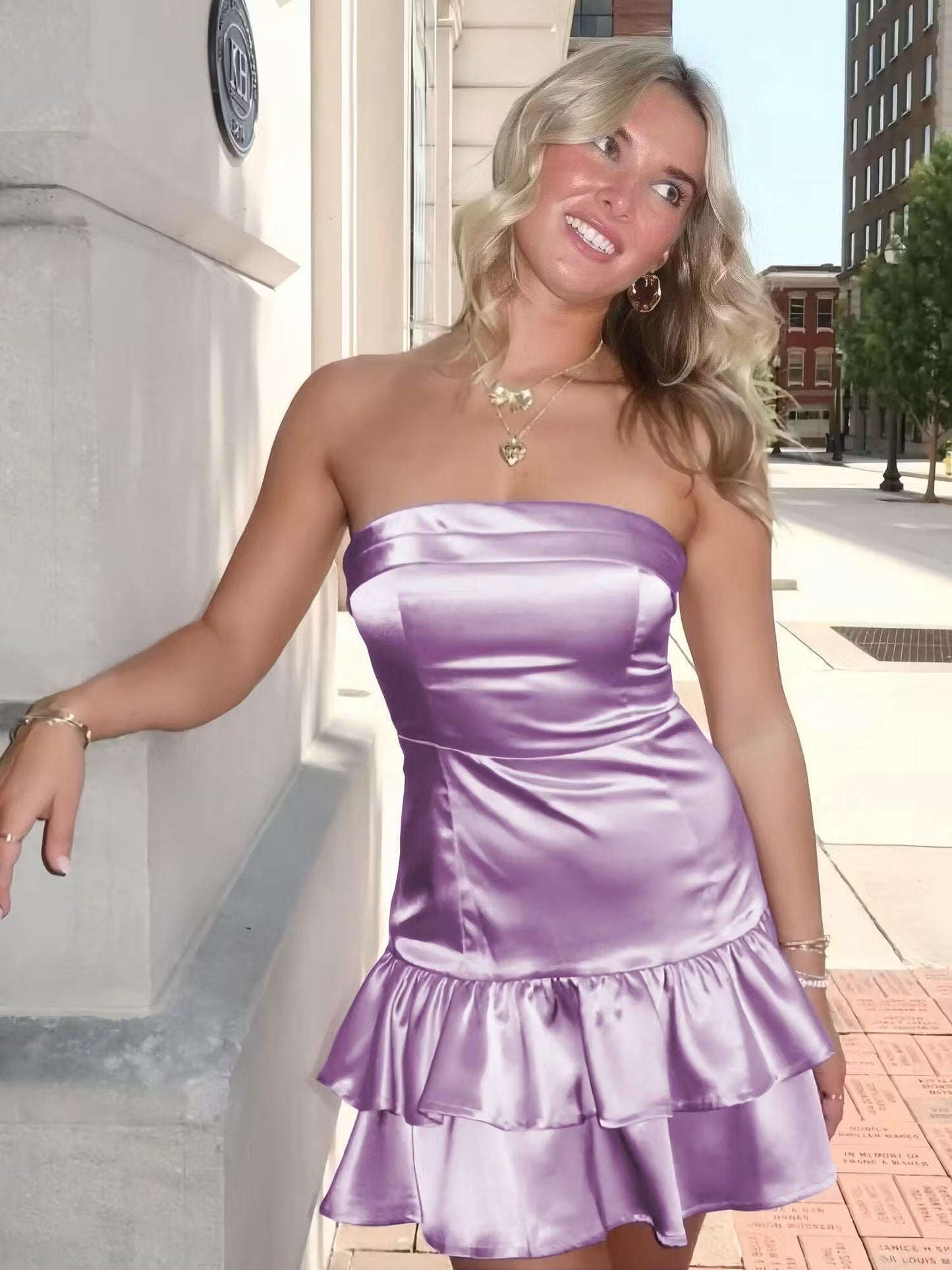 Elegant Shimmering A-Line Strapless Sleeveless Mini Ruffled Homecoming Dresses