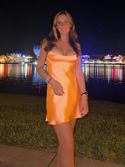 Elegant Silky A-Line Cowl Neck Sleeveless Open Back Short Homecoming Dresses
