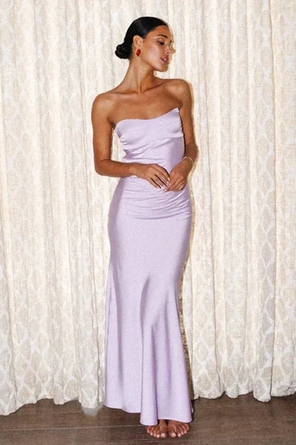 Elegant Silky Sheath Sweetheart Strapless Sleeveless Open Back Floor-Length Formal Evening Dresses