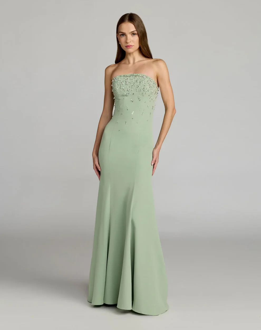 Elegant Strapless Crystal-Embellished Bodice Mermaid Floor-Length Evening Dress