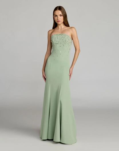 Elegant Strapless Crystal-Embellished Bodice Mermaid Floor-Length Evening Dress