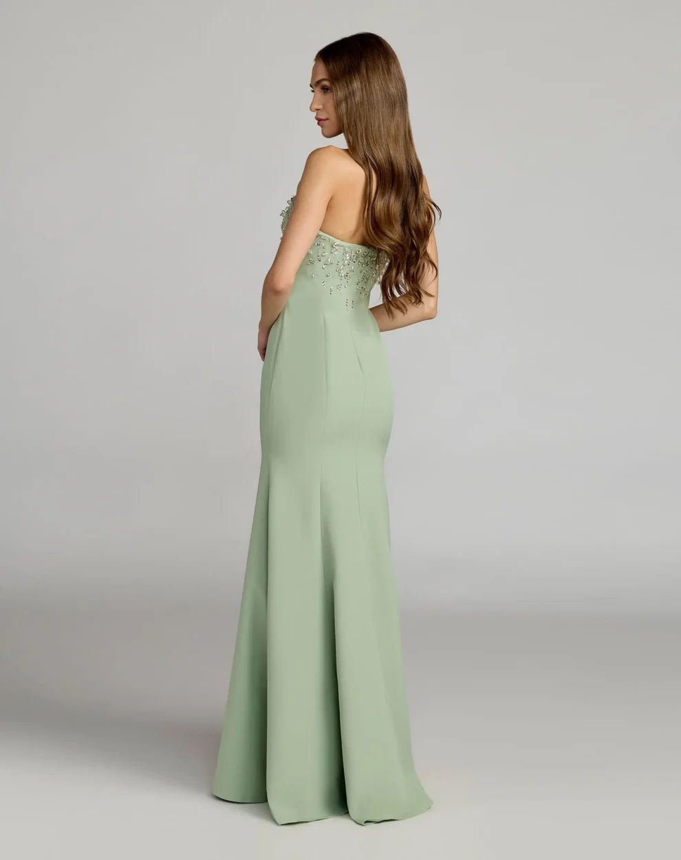Elegant Strapless Crystal-Embellished Bodice Mermaid Floor-Length Evening Dress