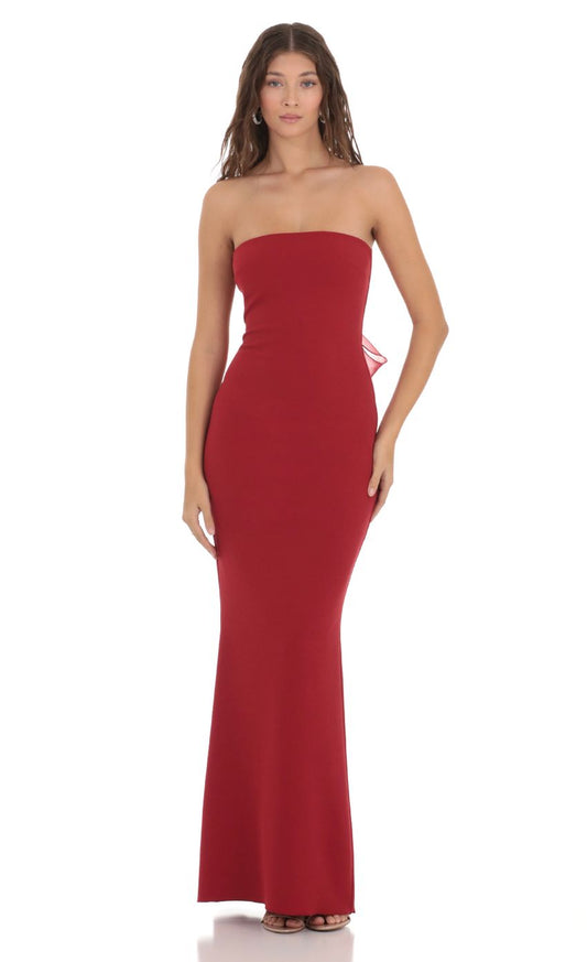 Elegant Strapless Sweetheart Neck Open Back Bow Tie Mermaid Maxi Evening Dress