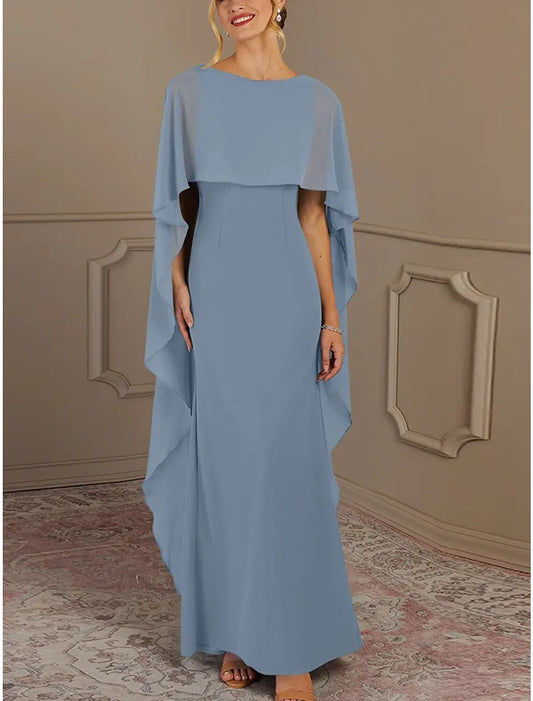 Elegant multi color chiffon mermaid bateau cape sleeve square zip back floor length Mother of the Bride Dresses