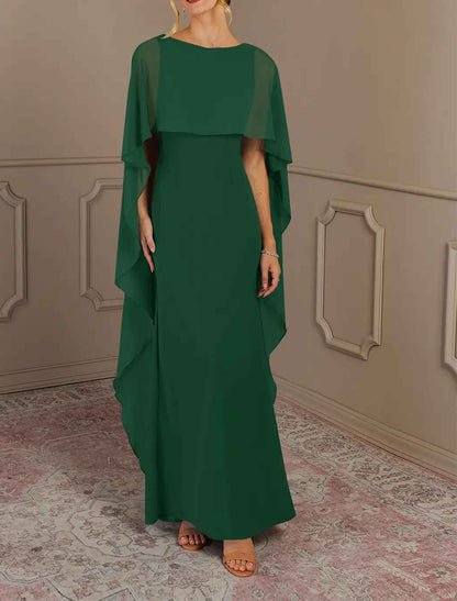 Elegant multi color chiffon mermaid bateau cape sleeve square zip back floor length Mother of the Bride Dresses