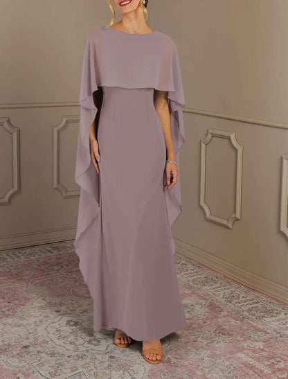 Elegant multi color chiffon mermaid bateau cape sleeve square zip back floor length Mother of the Bride Dresses