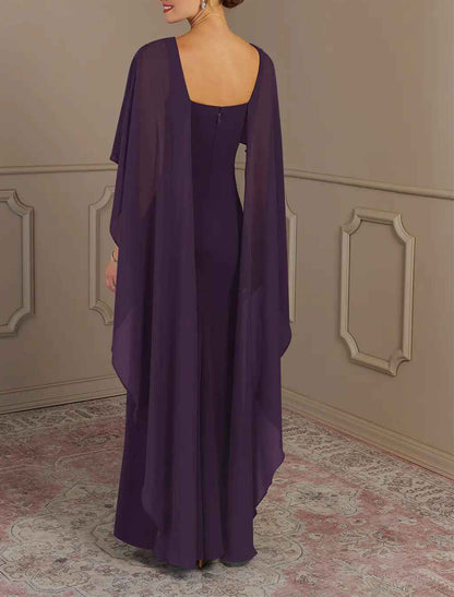 Elegant multi color chiffon mermaid bateau cape sleeve square zip back floor length Mother of the Bride Dresses