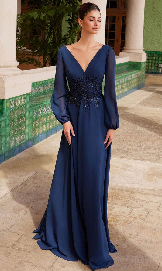 Embellished Chiffon A-Line Gown with Long Sheer Sleeves for Mother of the Bride Dresses