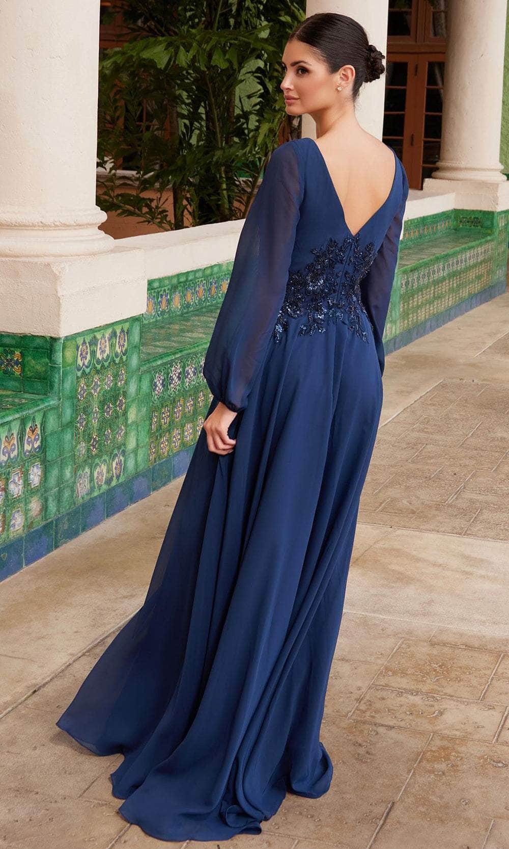 Embellished Chiffon A-Line Gown with Long Sheer Sleeves for Mother of the Bride Dresses
