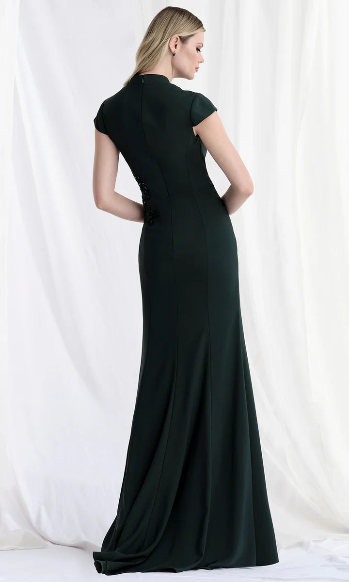 Embellished Crepe Mermaid Gown with Cap Sleeves and Front Slit for Mother of the Bride Dresses