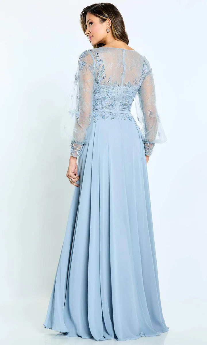 Embellished chiffon A-line V-neck illusion three-quarter-sleeve floor-length Mother of the Bride Dress