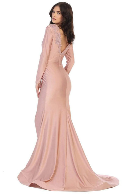 Embellished mermaid V-neck long-sleeve open-back floor-length Mother of the Bride Dress
