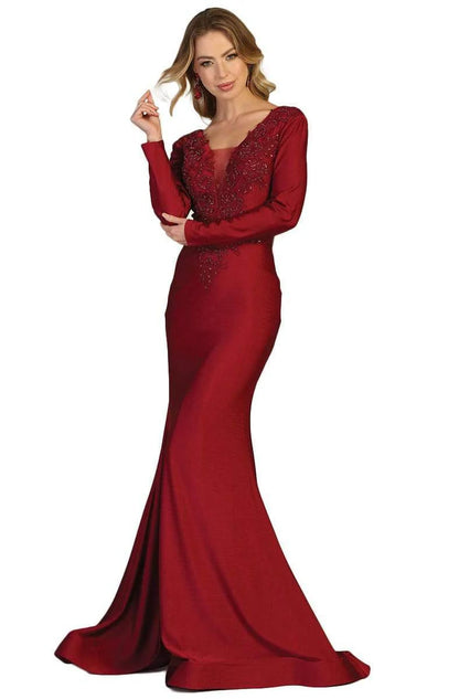 Embellished mermaid V-neck long-sleeve open-back floor-length Mother of the Bride Dress