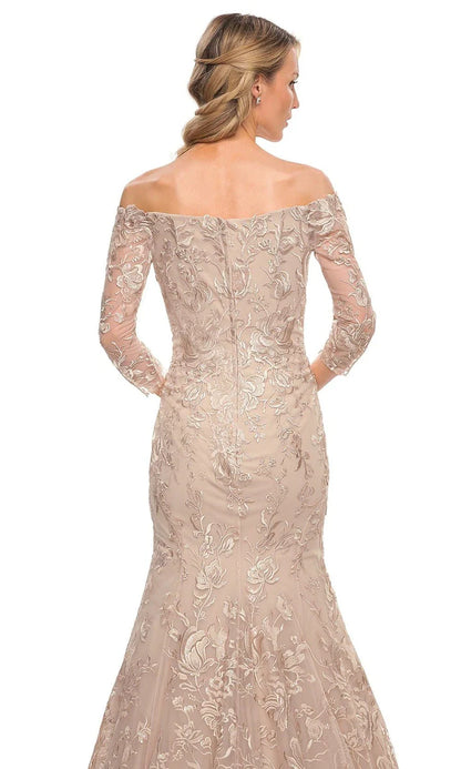 Embellished mermaid off-the-shoulder three-quarter-sleeve floor-length Mother of the Bride Dress