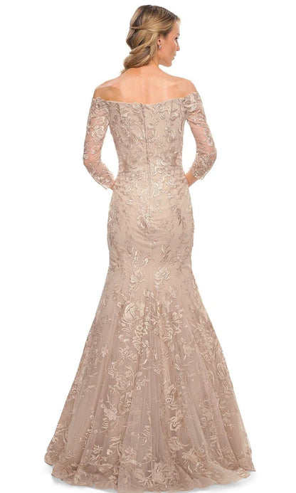 Embellished mermaid off-the-shoulder three-quarter-sleeve floor-length Mother of the Bride Dress