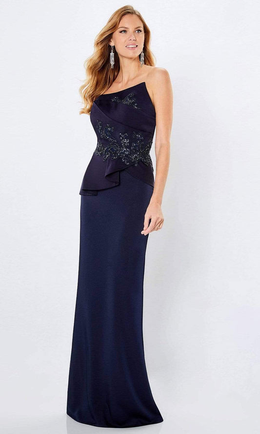 Embellished peplum mermaid asymmetrical strapless sleeveless open-back floor-length Mother of the Bride Dress
