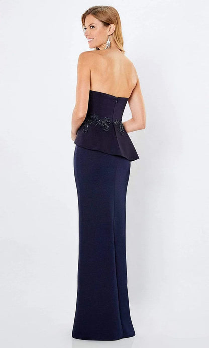Embellished peplum mermaid asymmetrical strapless sleeveless open-back floor-length Mother of the Bride Dress