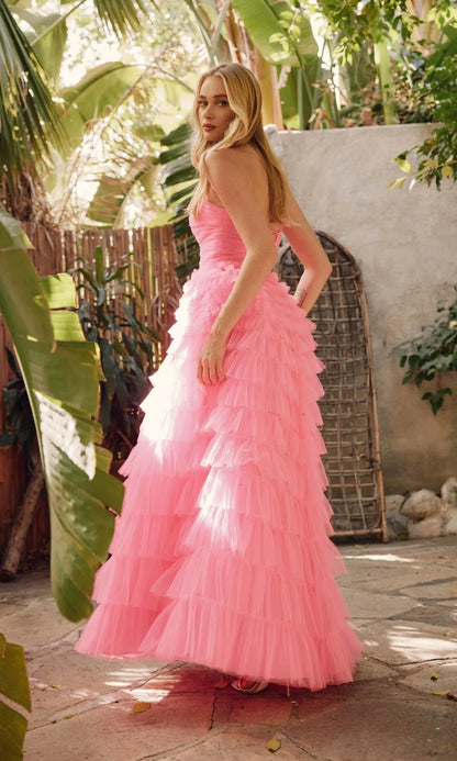Enchanting Fitted Ball Gown Strapless Sleeveless Back Lace-Up Floor-Length Tiered Tulle Prom Dresses