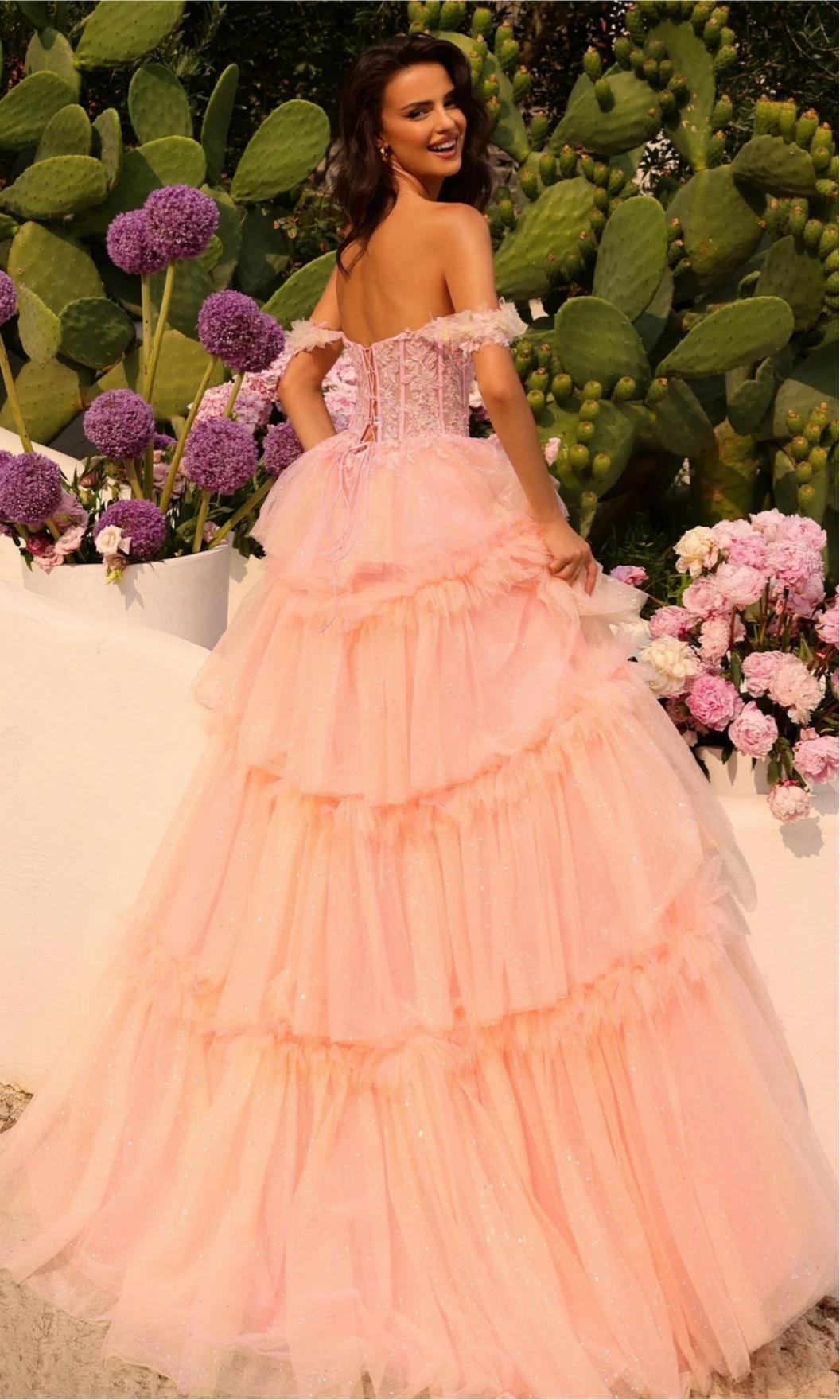Enchanting Lace Tulle A-Line Off-the-Shoulder Sweetheart Neck High Slit Evening Dresses