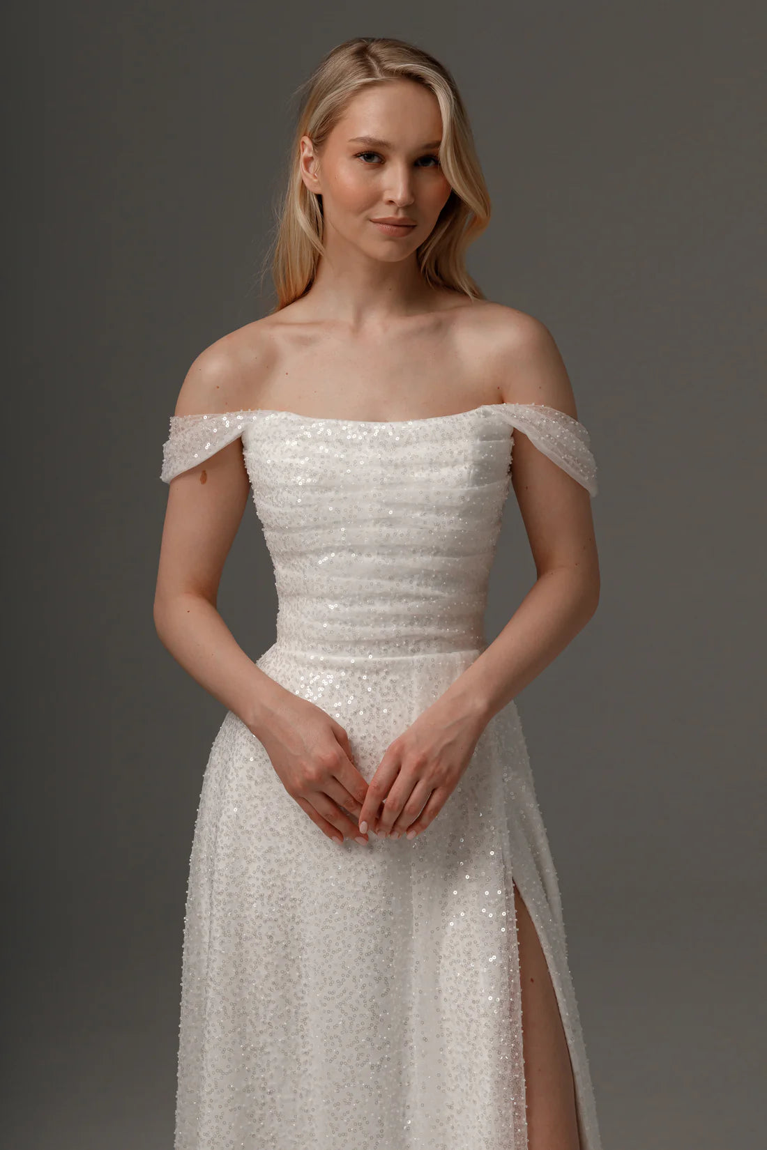 Enchanting Sequin Tulle A-Line Off-the-Shoulder Sleeveless Zipper Back Floor-Length Formal Evening Dresses