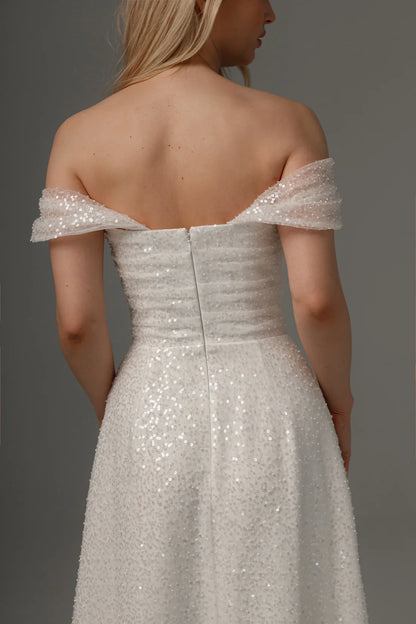 Enchanting Sequin Tulle A-Line Off-the-Shoulder Sleeveless Zipper Back Floor-Length Formal Evening Dresses
