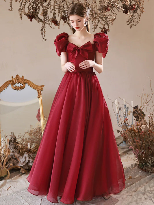 Enchanting Off-Shoulder Bow-Front Floor-Length Glitter Organza Prom Dress