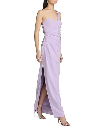 Ethereal Lavender Crepe Fitted One-Shoulder Sweetheart Neck Floor-Length Evening Dresses